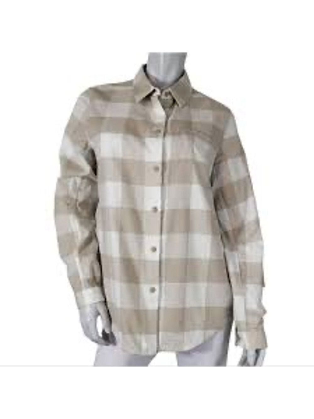 Lululemon Full Day Ahead Oversized Button Down 100% Cotton Sz 8 Beige Plaid